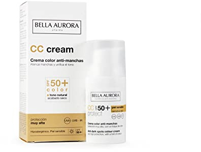 BELLA AURORA Anti-Flecken-Creme, 30 ml, Gesichtscreme mit Farbe, LSF 50+, für empfindliche Haut, Color-Adapt System, beugt vorzeitiger Hautalterung vor, CC Cream Anti-Pigmentflecken