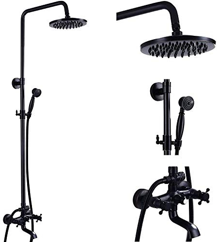 NeierThodore Ölgeriebene Bronze Dusche Wasserhahn Set Komplettes Duschsystem 8 Regen Dusche 2 Kreuz Knöpfe Wandmontage Mixer Badezimmer Dusche Badewanne Wasserhahn Badezimmer Armaturen Wandhalterung
