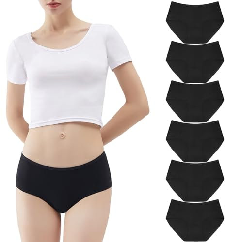YouShow Unterhosen Damen Baumwolle Slips Mehrpack Hipster Unterwäsche Bequeme 6er Pack Schwarz L Sportunterhosen für Damen