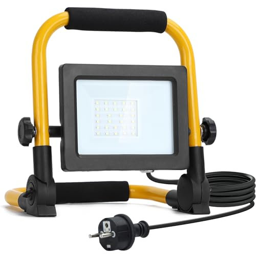 Aigostar LED Baustrahler 20W 1800LM (Ersetzt 180W),LED Arbeitsleuchte mit Stecker,Wasserdichtes Arbeitsscheinwerfer Bauscheinwerfer,für Werkstatt oder Baustelle,Garage, 6500K Tageslichtweiß