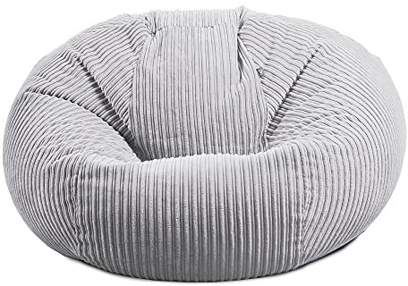 rucomfy Beanbags Soft Corduroy Goliath Giant Bean Bag Chair - Extra Large Living Room Seating Home Furniture - Machine Washable - 120 x 120 x 125cm (Platinum Grey, Beanbag Only)
