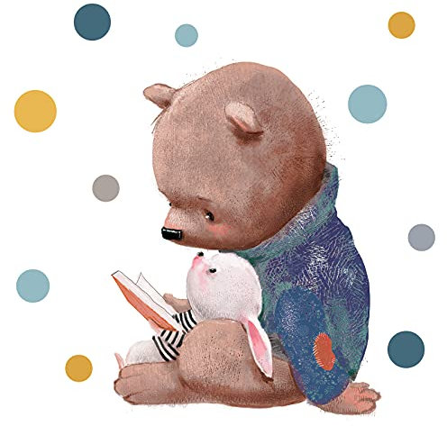Little Deco Wandtattoo Kinderzimmer Junge Deko Bär mit Hase Wandsticker Babyzimmer Tiere Wandaufkleber Punkte Wanddeko Mädchen Sticker Aufkleber Geschenk Idee DL665-2