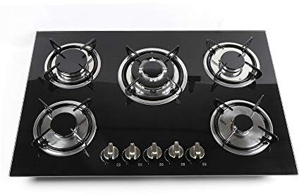 Hornillo de gas de 30 pulgadas con 5 llamas – Placa de cocción negra con protección contra incendios – Para gas natural, cocina – Vidrio templado