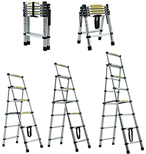 Telescopic 5+6 Step Ladder Heavy Duty Aluminium Stepladder 150KG/330lb Capacity Folding Lightweight Portable Extendable Multi-Purpose Ladder Anti-Slip A Frame Extension Ladder