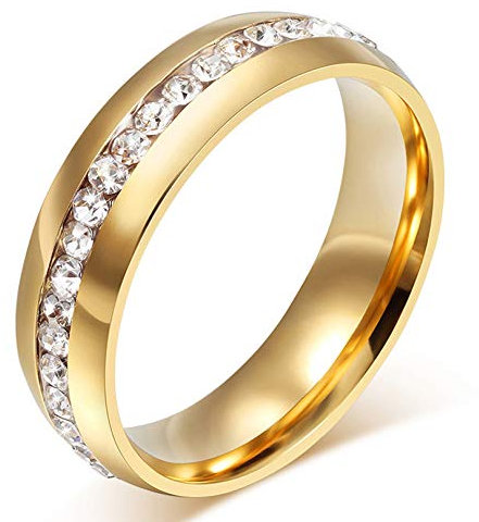 AMDXD Ring Damen Gold, Verlobungsringe mit Zirkonia Für Damen und Herren, Gravur I Love You Edelstahl, Hochglanz, Für Valentinstag Weihnachten Geschenk Größe 49 (15.6) - Kostenloser Gravur
