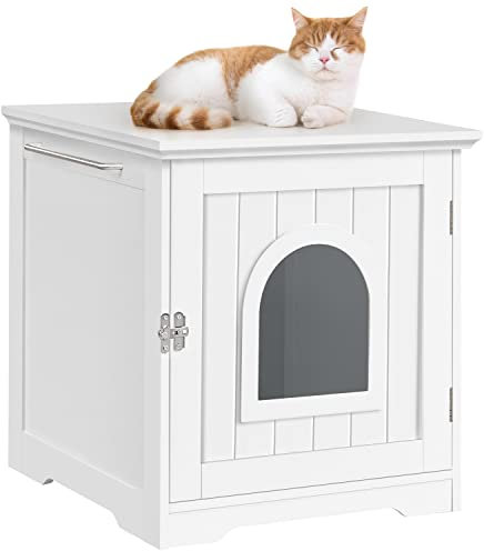 Yaheetech Arenero para Gatos Medianos 48,5x51x51,5cm Cajas de Arena para Gatos con Puerta y Entrada Casa para Gatos Blanco