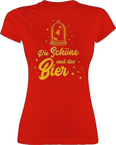 Shirt Damen - Party & Alkohol - Die Schöne und das Bier Glasglocke - XL - Rot - Sauf Tshirt Frauen Outfit Mallorca Trinken Shirts Saufen t Tshirts trinksprüche Trink+Shirt+Damen trinkshirt saufi