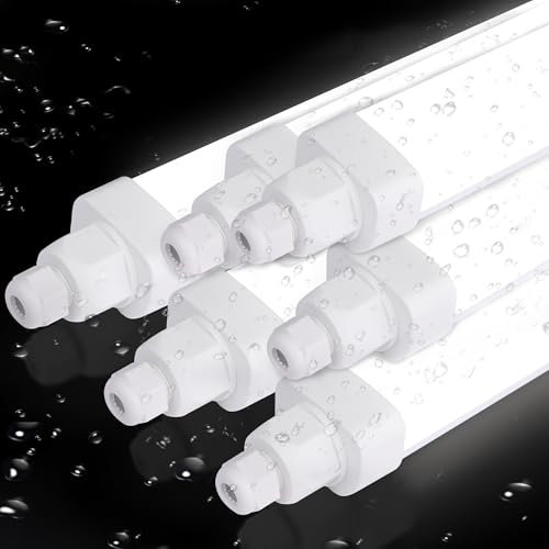 Allesin Premium 120lm/w, 6er Pack Feuchtraumleuchte LED 150CM, 45W 5400LM Led Röhre, Kaltweiß Reihenschaltung Kellerlampe IP65 Wasserfest Werkstattlampe Leuchtstoffröhre Leuchte