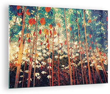 Bilder auf Glas Pflanzen tropisch orange Glasbild 70x50cm Wandbilder Dekoration Wohnzimmer Schlafzimmer Küche Deko Klein Wanddeko Bild im Glas Wand Kunstdruck Art Modern Wall Decor GAA70x50-4393