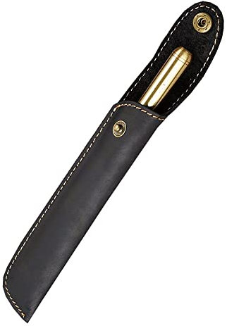 Kaizuca Leather Pen Case Holder, Protective Pen Case, Fountain Pen Holder Case, with Metal Button, Genuine Leather Handmade, Portable, for Stylus Touch Pen, Ballpoint Pen, Pencils (Black)