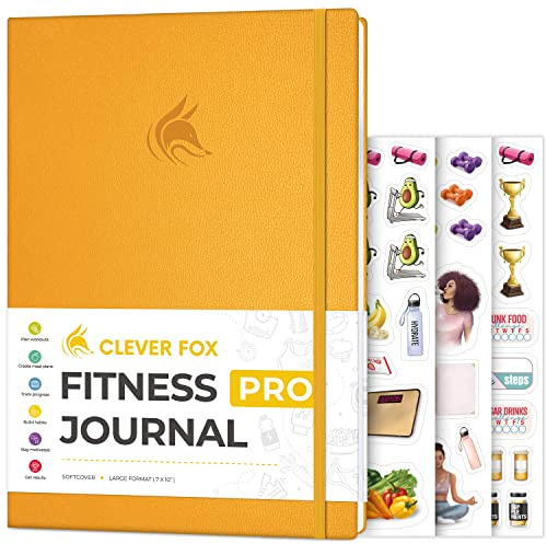Clever Fox Fitness Journal PRO, Men & Women, Workouts, Meals, Amber Yellow | 18 x 25 cm, Daily exercise planner, Nutrition, health, habit & weight loss tracker, Plan gym, lifting, bodybuilding work outs