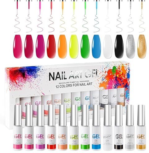Aijimei 12-Color Nail Art Gel Polish Set with Liner and Gel Paint for Nail Painting