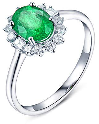 0.8ct Smaragd Engagement Ring, 18K(750) Weißgold Ring Damen Klein mit Diamant Bands Zum Muttertag Größe 60 (19.1)