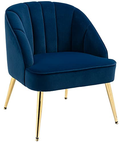 HOMCOM Poltrona Imbottita in Velluto da Soggiorno e Camera da Letto, Poltroncina da Ingresso Moderna con Gambe in Acciaio Dorato 65x64x77cm, Blu Scuro