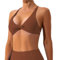 Vertvie Sport BH Damen Rückenfrei Tiefe V Ausschnitt Sexy Yoga Bra Gepolstert Bustier Push up Bralette Twist vorne Gym Workout Fitness(1pc: Braun,M)