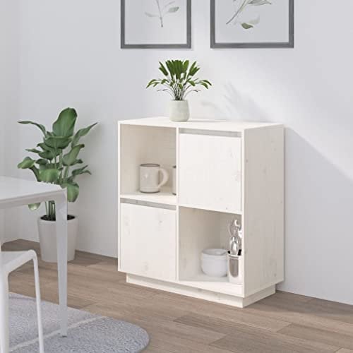 INLIFE Sideboard Weiß 74x35x80 cm Massivholz Kiefer,Weiß,14.5KG,814350