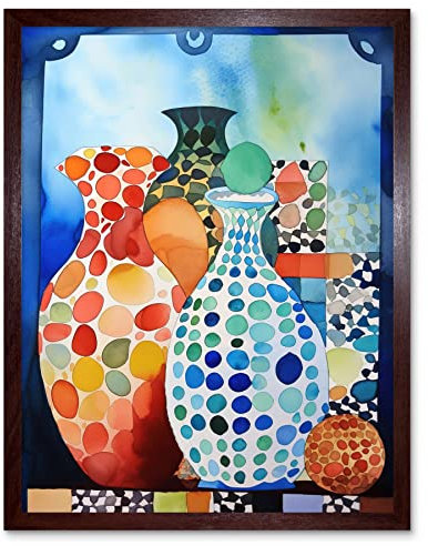 Artery8 Polka Dot Glazed Porcelain Ceramic Vases Folk Art Art Print Framed Poster Wall Decor 12x16 inch