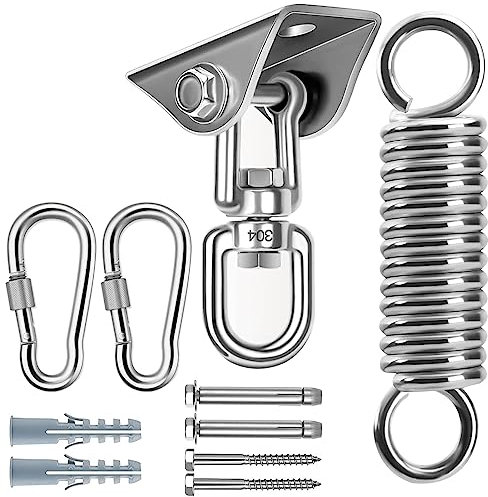 Heavy Duty Swing Hangers Hooks, 360° Swivel Heavy Duty Spring Hanging Kit, SUS304 Stainless Steel Hammock Hooks Swing Hook for Ceiling Concrete Wooden Porch Gym Yoga Suspension Hooks 450 kg Capacity