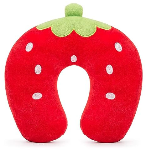WDOPEN Reisekissen für Kinder, Nackenstütze U-Form zur Schmerzlinderung, für Zuhause, Büro, Camping, Reisen, Flugzeug, Auto, Zug (Erdbeere)