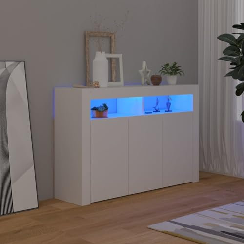 BaraSh Sideboard Flur Kommode Sideboard Wohnzimmer mit LED-Leuchten Weiß Schrank Schmal 115,5x30x75 cm