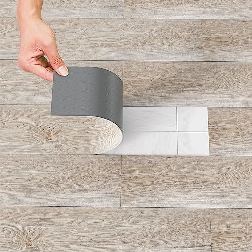 Eulenke PVC Bodenbelag Selbstklebend Vinylboden ca.5 m², Rutschfeste Dekor, Selbstklebende Dielen für Fußbodenheizung, Wasserfest Schwer Entflammbar Holzoptik(35 Fliesen, Eiche Weiß)