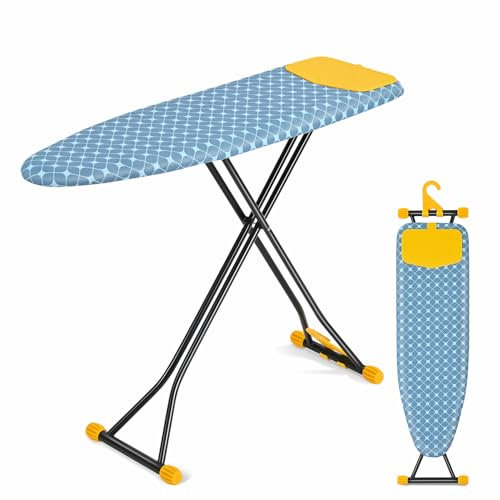 APEXCHASER Ironing Board,Full Size Iron Board with Silicon Iron Rest,Extra Thick Heat Resistant Cover,Height Adjustable, Wall Mount & Closet Hanger Heavy Duty Legs 13x43 Yellow