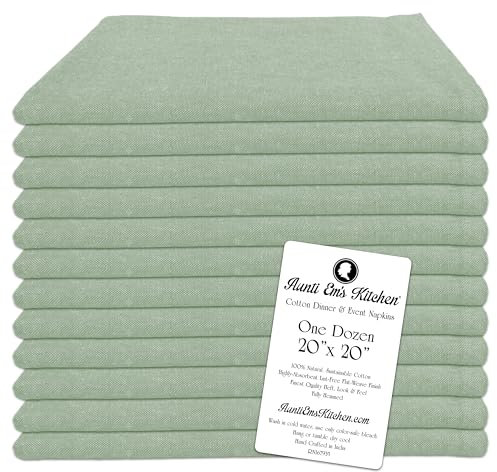 Aunti Em's Kitchen Salbeigrün Baumwollservietten Tuch 20x20 Übergroße 100% natürliche Bulk Leinen für Abendessen, Veranstaltungen, Hochzeiten, Set von 12 Stück