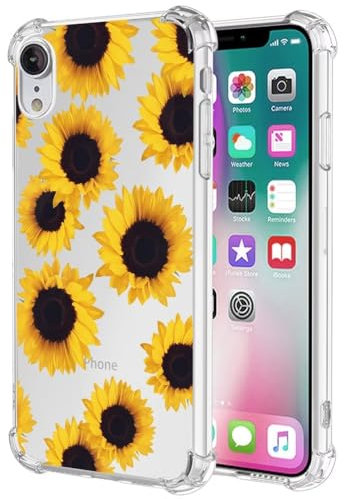 Jhxtech Phone Case for iPhone XR Case, Apple XR girls women, Slim Shockproof Clear Floral Pattern Soft Flexible TPU Protective Cover for Apple iPhone XR Sunflower