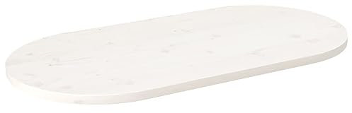 prissent Tischplatte Weiß 100x50x2,5 cm Massivholz Kiefer Oval Holztischplatte Ersatztischplatte Vielseitige Tischplatte für Couchtische Beistelltische Bartische Telefontische Konsolentische