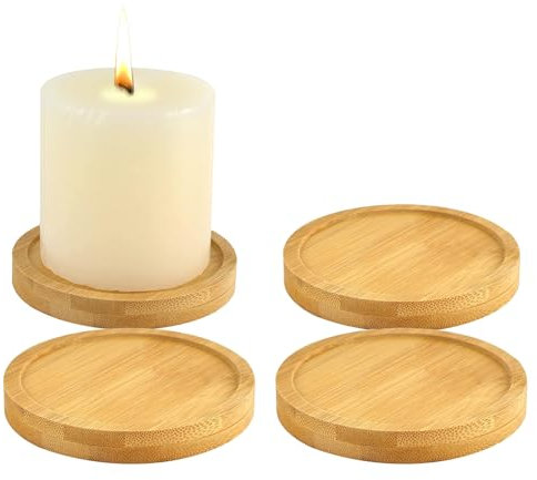 4 Stück Kerzenteller, 8CM Kerzenuntersetzer, Kerzenteller Holz Haus Dekotablett, Stumpenkerzenhalter für Hochzeiten, Spa-Gebete, Familienfeiern, Adventsgirlanden