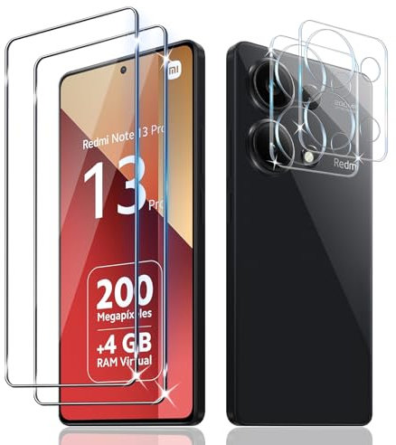 Liilaa Protector de Pantalla para Xiaomi Redmi Note 13 Pro 4G, 2 Piezas Cristal Templado y 2 Piezas Protector de Lente de Cámara, Anti Arañazos Dureza 9H Vidrio Templado