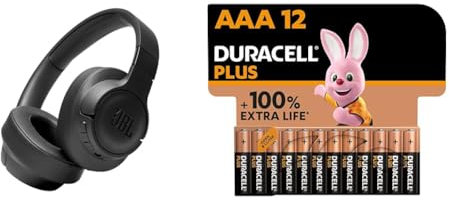 JBL Tune 760 NC – Bluetooth Over-Ear Kopfhörer in Schwarz mit aktivem Noise-Cancelling Langer Musikgenuss von bis zu 35 Stunden & Duracell Plus Batterien AAA