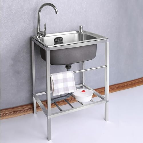 Fregadero camping jardín al aire libre Compañero único para lavado, pequeña utilidad acero inox estación cuenca cocina comercial cocina con estante almacenamiento grifo,para restaurante,bar,lavandería
