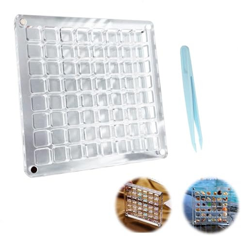 Magnetische Acryl-Displaybox, 36/64/100 Gitter, rund/herzförmig, transparente Acryl-Organizer mit 1 Pinzette, transparente Displaybox für Edelsteine, Diamanten, Muscheln, Perlen