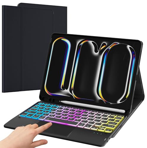 for iPad Pro 11-inch (M4) 2024 Keyboard Case: 3 Zone 7 Colours Backlit Detachable Keyboard with Smart Trackpad | Wireless Keyboard Folio Book Cover with Pencil Holder for 2024 iPad Pro 11.0 M4
