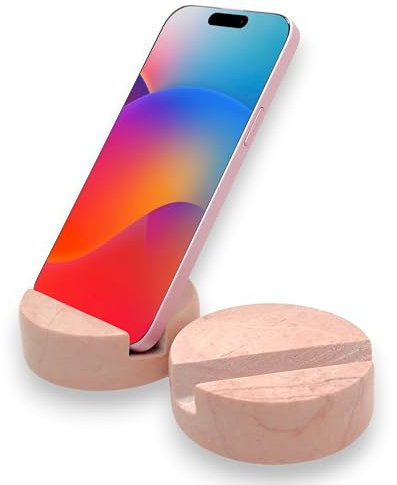 TransMarble Luxuriöser Marmor-Handy-Ständer für beliebte Smartphones (1 Stück) – echter massiver Marmor-Handy-Ständer als Büroschreibtisch oder Küchenarbeitsplatten-Dekor (Misty Rose)
