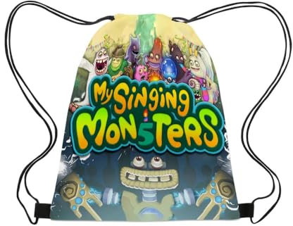 Aayahakawa -- Anime My Singing Monsters Kordelzug-Rucksack, Anime-Rucksack mit Kordelzug, Segeltuch, Jungen, Mädchen, Sport, Schule, Yoga, Strand, Tasche, Büchertasche für Studenten, 15, Einheitsgröße