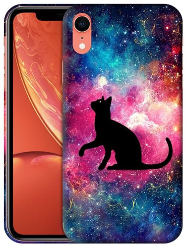 GlamCase for iPhone XR, iPhone XR Case - Cat Galaxy Space Stars Design Printed Slim Fit Cute Plastic Hard Snap on Protective Designer Back Phone Case/Cover for iPhone XR