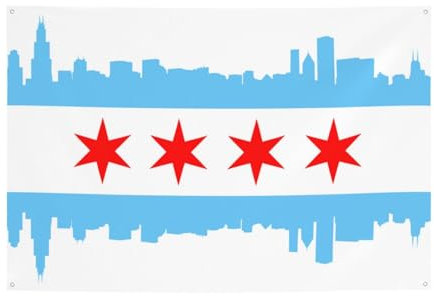Chicago-Flagge, 1,2 x 1,8 m, Gartenbanner mit 4 Löchern, für drinnen und draußen, perfekte Dekoration