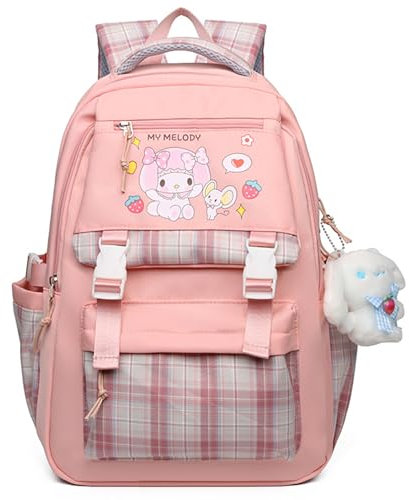 Roffatide Anime Melody Print Business Casual Laptop Schultern Rucksack Wandern Reise Daypacks Rucksack 17 Zoll Rosa (mit niedlichen Anhängern)