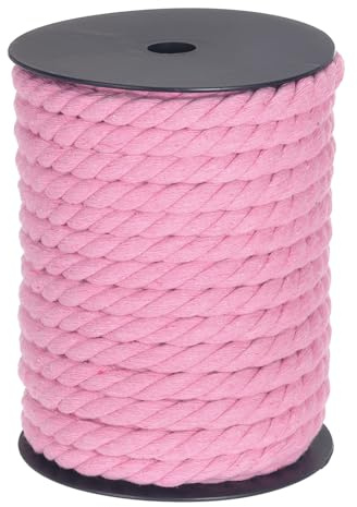 QUARKZMAN Corde en Coton à 3 Brins Torsadée, Corde Tressée, Rose 23M/25 Yards 10mm de Diamètre pour Suspendu Murale, Suspendu de Plante, Tricot, Nœuds Macramé