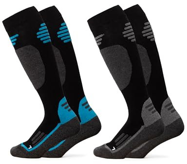 Occulto Herren & Damen Merino Skisocken 2er Pack (Modell: Toni) Schwarz Blau 43-46