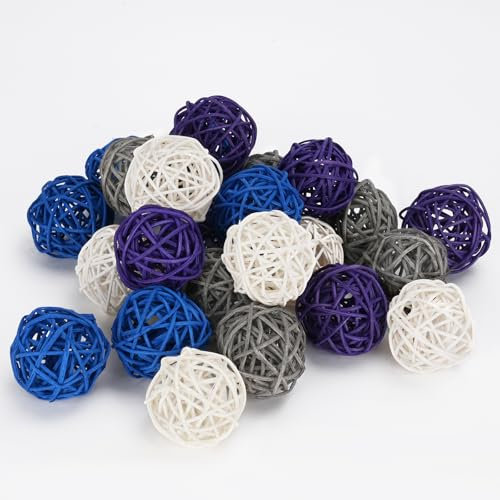 24PCS Blue Purple Rattan Balls Wicker Balls Decorative Balls for Bowl Centerpieces, 2 Inch Twig Spheres Vase Fillers Home Wedding Party Decor