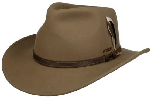 STETSON Mobridge Westernhut Wollfilz Ledergarnitur Herren Sommer Winter dunkelbeige L (58-59 cm)