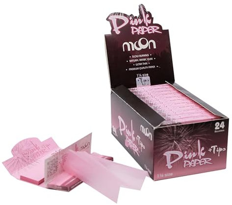 MOON Papier a Pâte De Bois a Combustion Lente Papier a Cigarettes Papier Rose 40 Feuilles/Livre 1 1/4 77x44 mm 24 Feuilles/Livre 40 Feuilles 40 Plumes Par Livre Total 960 Feuilles 14 G/M2