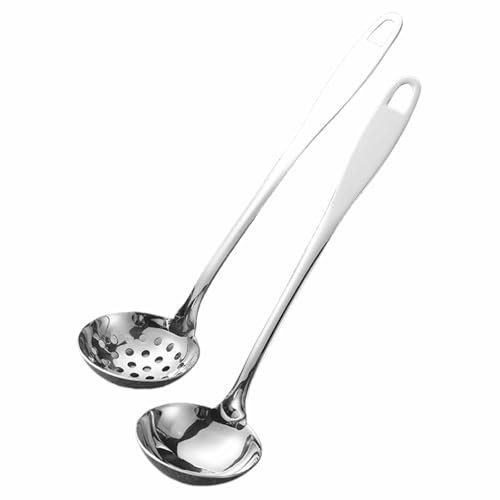 Stainless Steel Ladle Spoon 2 Piece Set,Slotted ladle and Small ladle Scoop,Good for Hot Pot,Cooking Ladle for Soup,Soup Ladle, Slotted Spoon(10 inch)