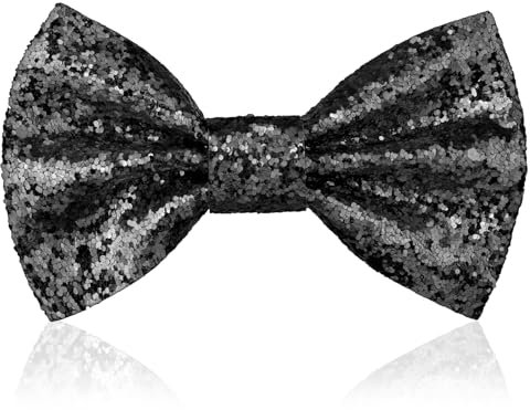 Aomig Glitzer Fliege Herren, Pailletten Fliegen für Männer, Schmale Smoking Fliege Schleife mit Haken, Kostümzubehör Verstellbare Bow Tie für Hochzeit, Party, Karneval, Fasching, Kleidung (Schwarz)
