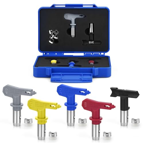 Kit de tête de Pulvérisation de Peinture Airless, tête de Buse Réversible 5pcs, Buse de Pulvérisation Airless et Mini Boîte de Rangement Airless (109,213,315,413,621