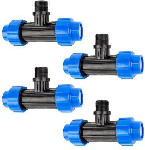 T-Stück PE Rohr Fitting für Außengewinde: Verbindungsstück für Anschluss des Turbinen-Versenkregners, 25 mm x 3/4 Zoll- Außengewinde, Quick&Easy Verbindungstechnik(4 Stück)