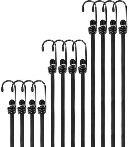 Goxiry Spanngurte mit Haken 12er-Pack Spanngurt Langlebig Elastisch Expander Vielzweck Gepäckspanner Gummiseil Spanngummi für Camping Motorrad Auto Fahrrad Möbel Schwarz